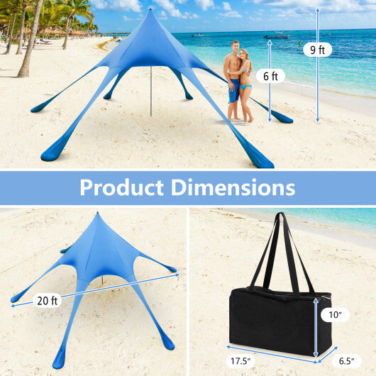 20 x 20 Feet Beach Canopy Tent with UPF50+ Sun Protection and Shovel-Blue W2B