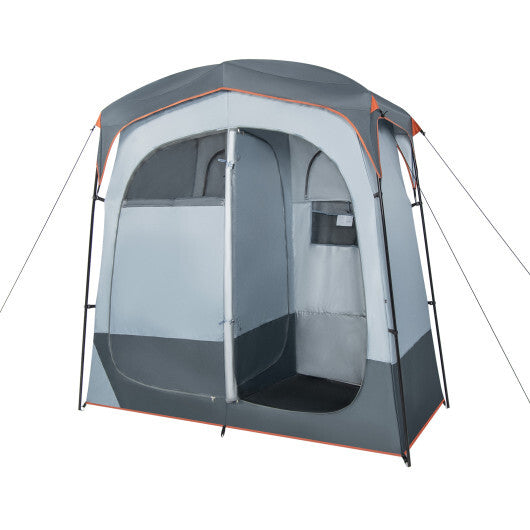 2 Rooms Oversize Privacy Shower Tent with Removable Rain Fly and Inside Pocket-Gray W2B
