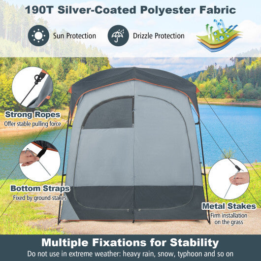 2 Rooms Oversize Privacy Shower Tent with Removable Rain Fly and Inside Pocket-Gray W2B