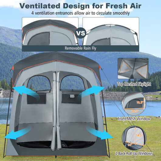 2 Rooms Oversize Privacy Shower Tent with Removable Rain Fly and Inside Pocket-Gray W2B