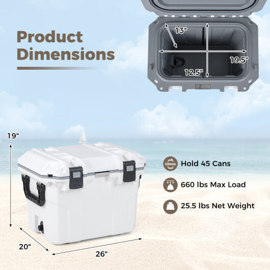 Ultra-Light Injection Molded Cooler 53 QT Hard Ice Chest-White