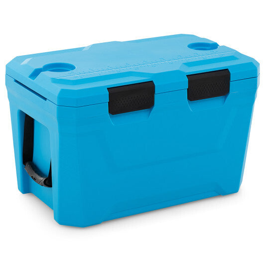 Insulated Portable Cooler Hard Shell Ice Chest with 2 Cup Holders Bottle Opener and Drain Plug-Blue W2B
