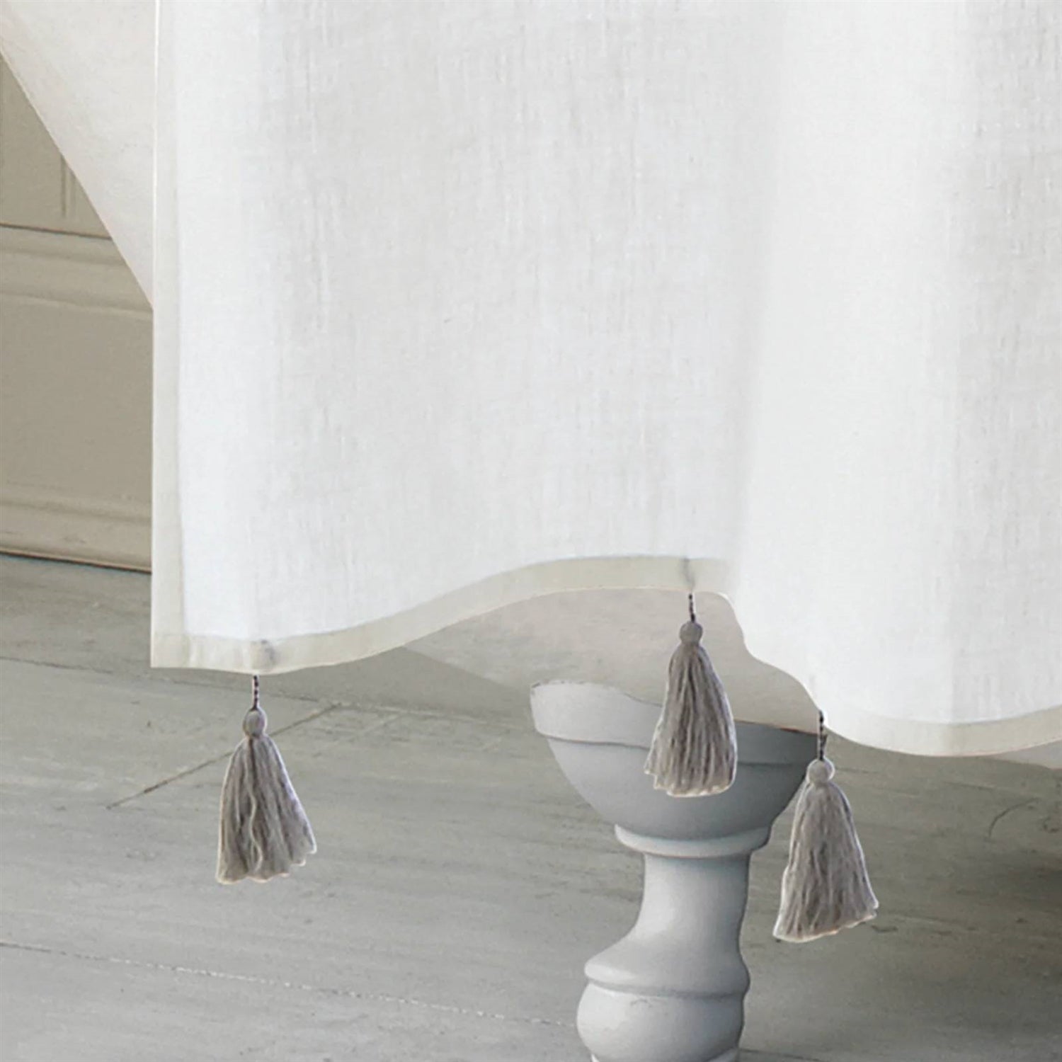 72-inch Grey and White Stripes Cotton Shower Curtain with Tassels FastFurnishings