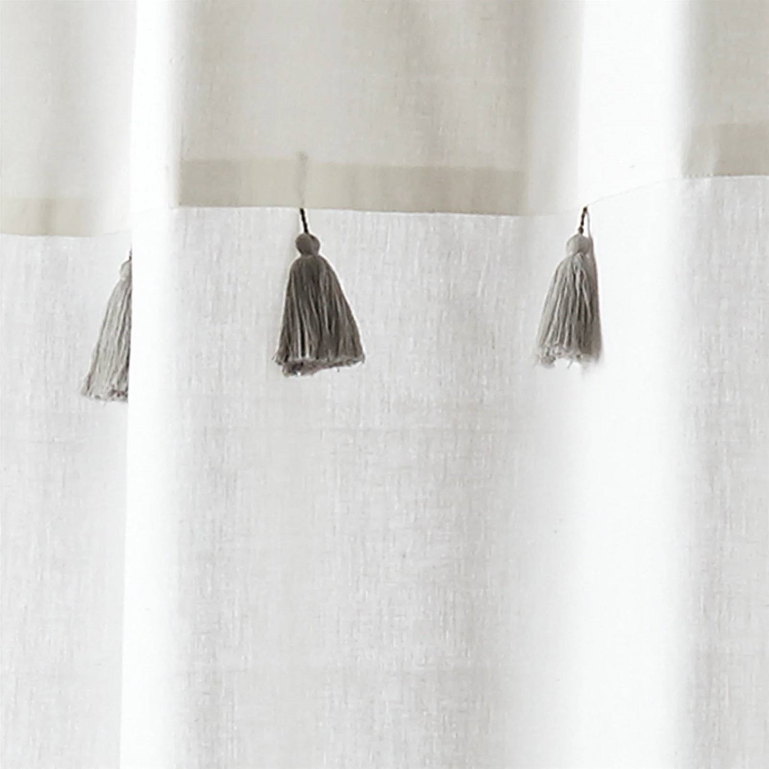 72-inch Grey and White Stripes Cotton Shower Curtain with Tassels FastFurnishings