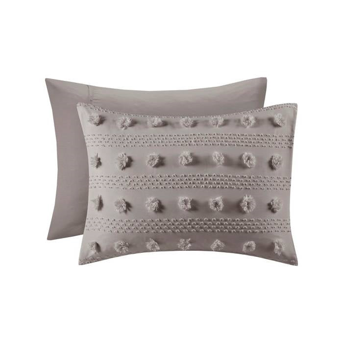 King/Cal King 3-Piece Grey Microfiber Comforter Set with Decorative Pompoms-3