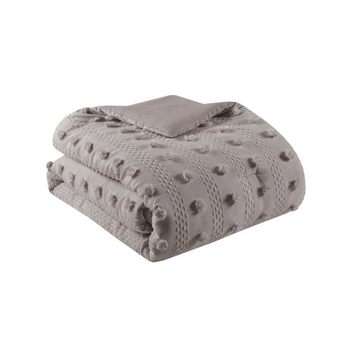 King/Cal King 3-Piece Grey Microfiber Comforter Set with Decorative Pompoms-4