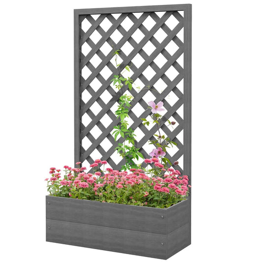 Outdoor Raised Garden Bed Planter Box with Lattice Trellis in Grey Wood Finish FastFurnishings