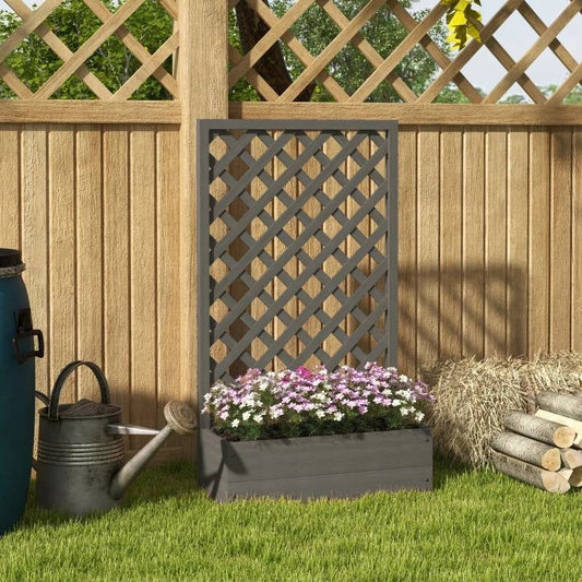 Outdoor Raised Garden Bed Planter Box with Lattice Trellis in Grey Wood Finish FastFurnishings