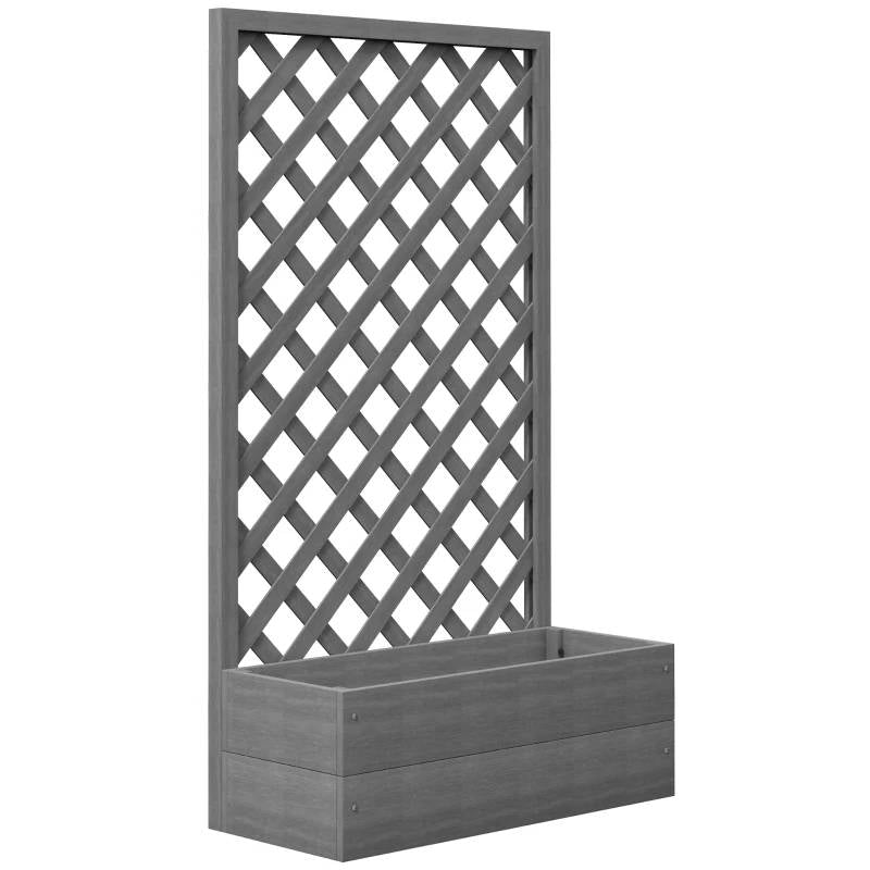 Outdoor Raised Garden Bed Planter Box with Lattice Trellis in Grey Wood Finish FastFurnishings