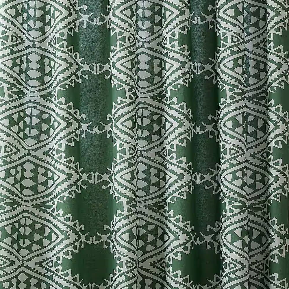 72 x 72 inch Cotton Poly Shower Curtain with Green White Geometric Motif Pattern FastFurnishings