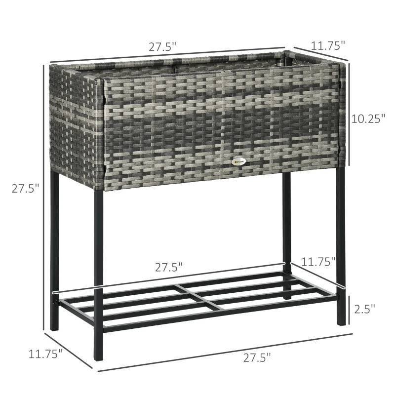 Grey Modern PE Rattan Wicker Raised Garden Bed Elevated Planter Box FastFurnishings