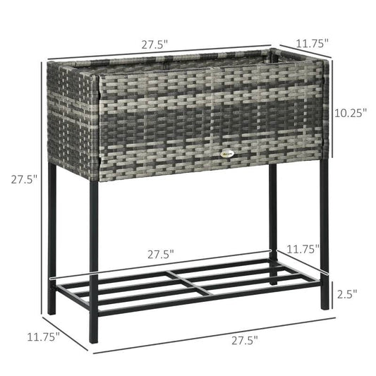 Grey Modern PE Rattan Wicker Raised Garden Bed Elevated Planter Box FastFurnishings