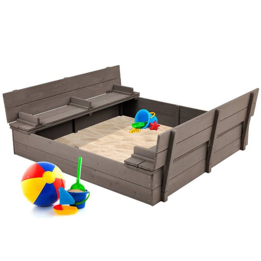 Sturdy Cedar Wood Kids Outdoor Sandbox with Benches in Grey Finish FastFurnishings