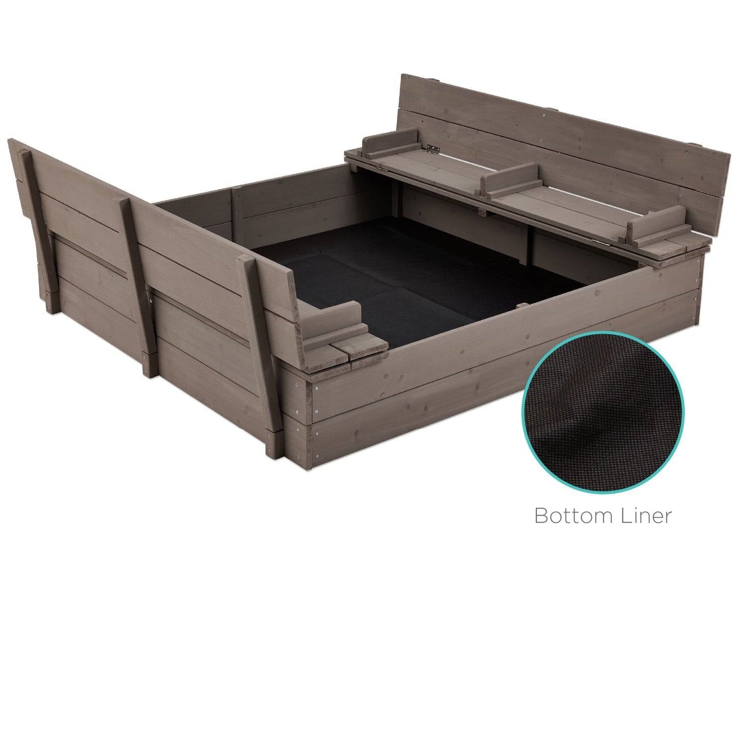 Sturdy Cedar Wood Kids Outdoor Sandbox with Benches in Grey Finish FastFurnishings