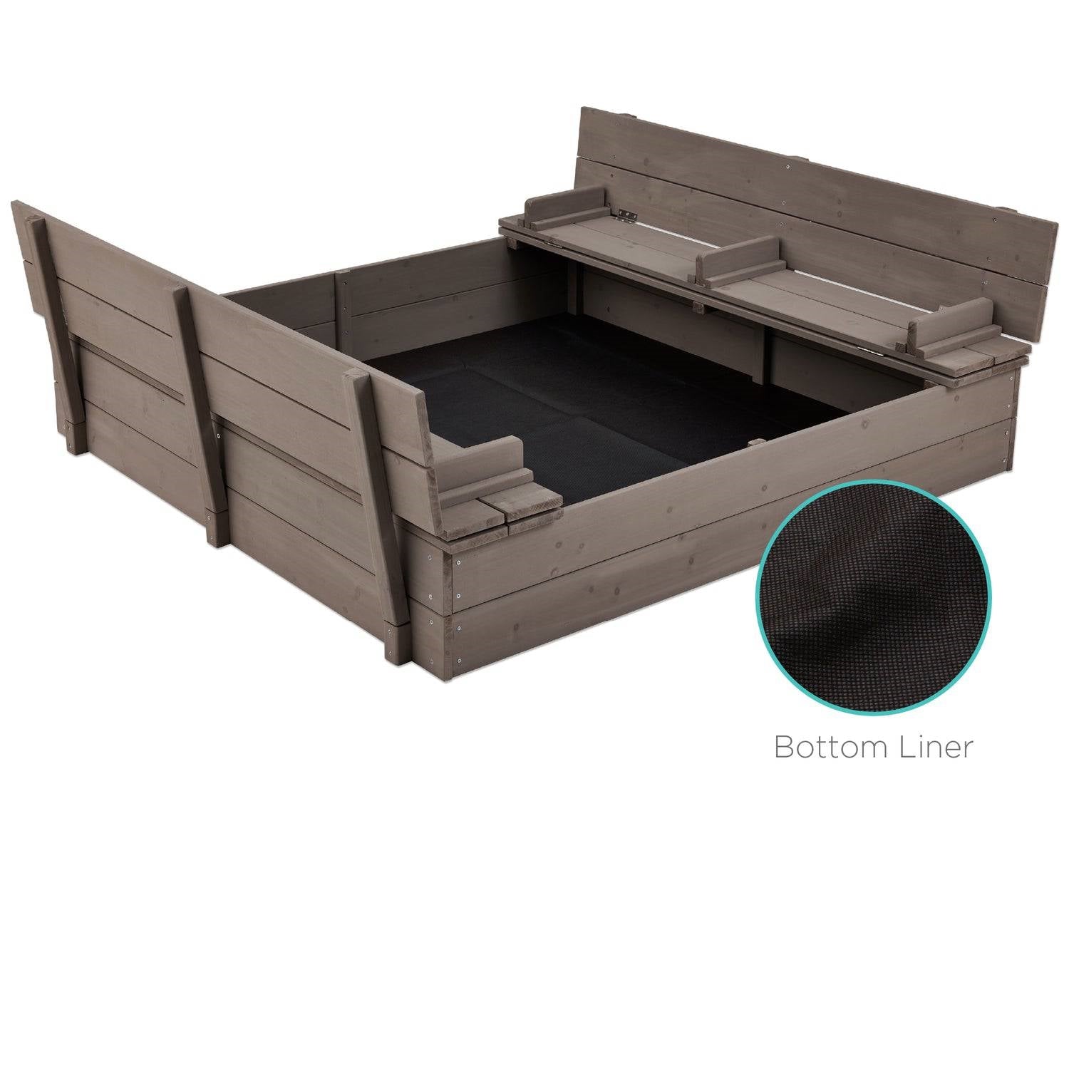 Sturdy Cedar Wood Kids Outdoor Sandbox with Benches in Grey Finish FastFurnishings