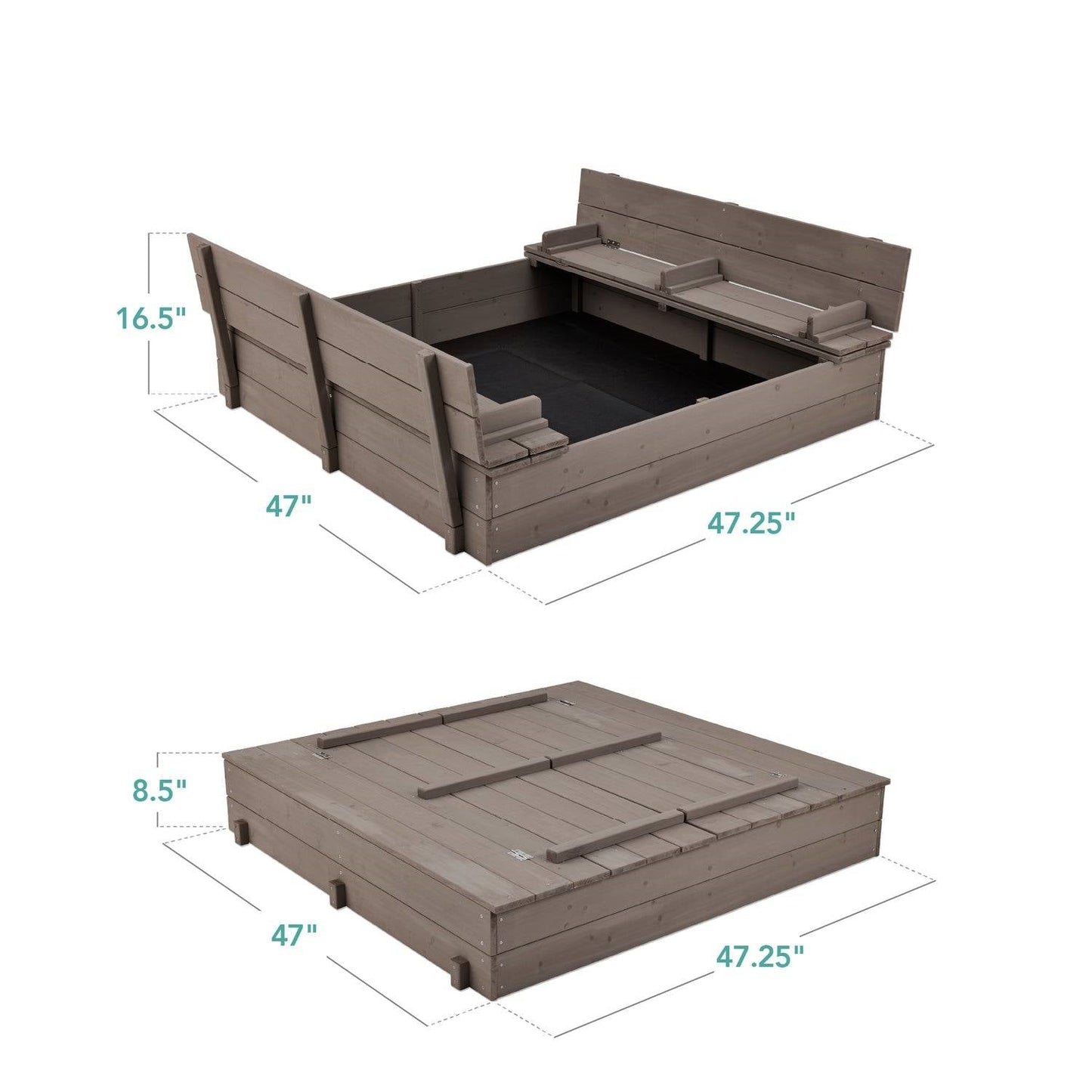 Sturdy Cedar Wood Kids Outdoor Sandbox with Benches in Grey Finish FastFurnishings