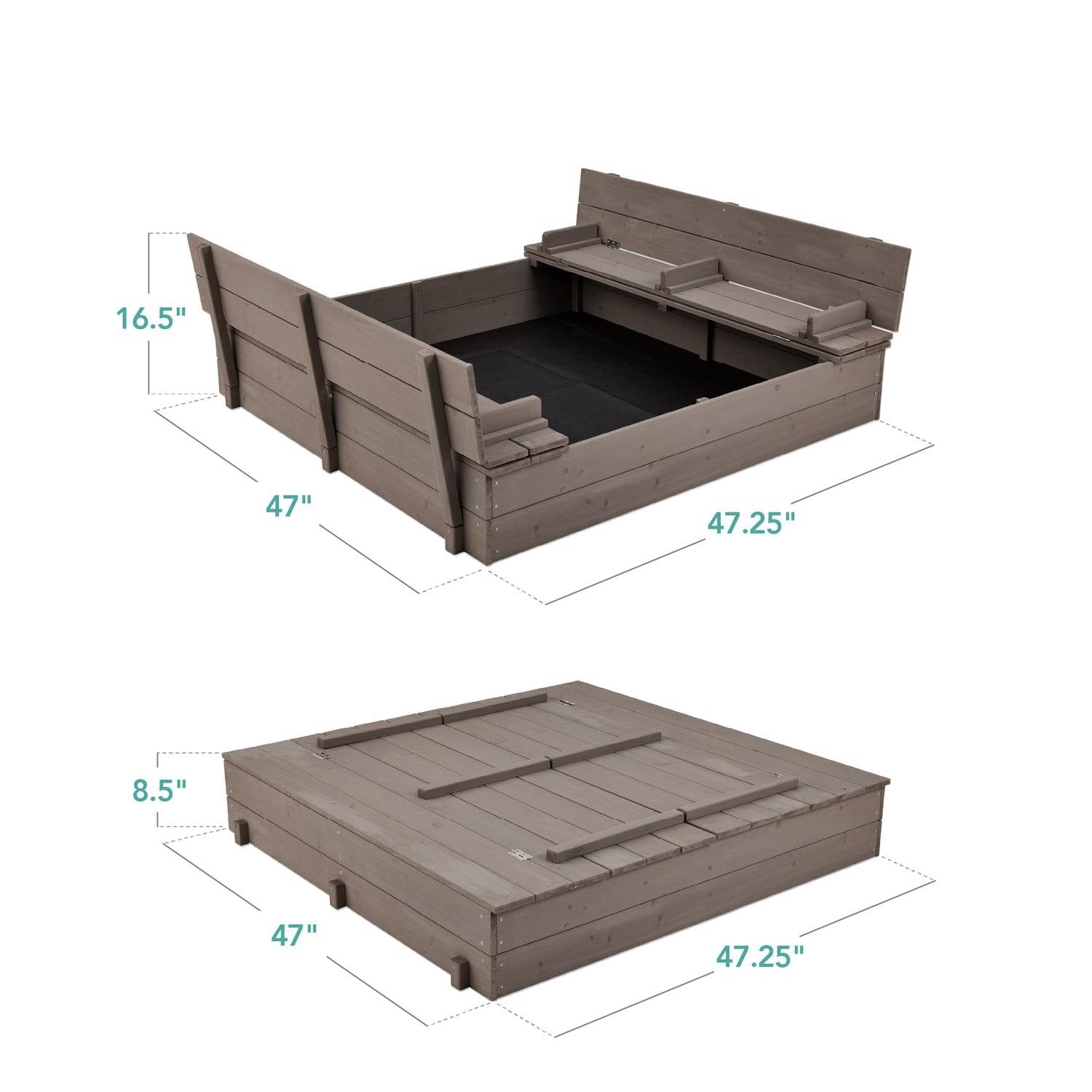 Sturdy Cedar Wood Kids Outdoor Sandbox with Benches in Grey Finish FastFurnishings