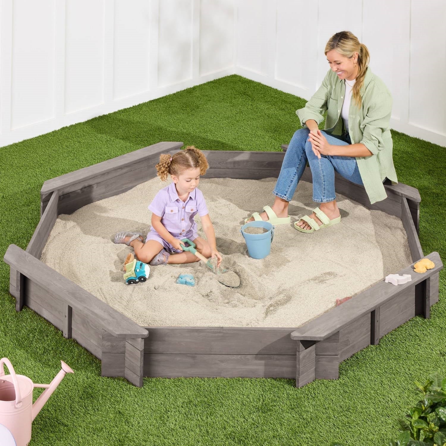 Outdoor Kid's Octagonal Sandbox in Grey Wood Finish FastFurnishings