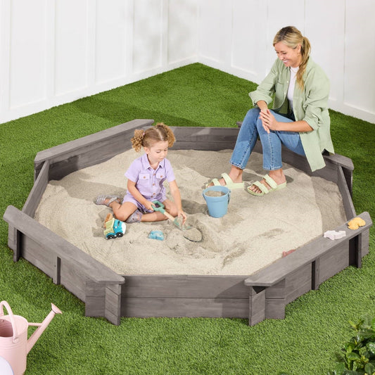 Outdoor Kid's Octagonal Sandbox in Grey Wood Finish FastFurnishings