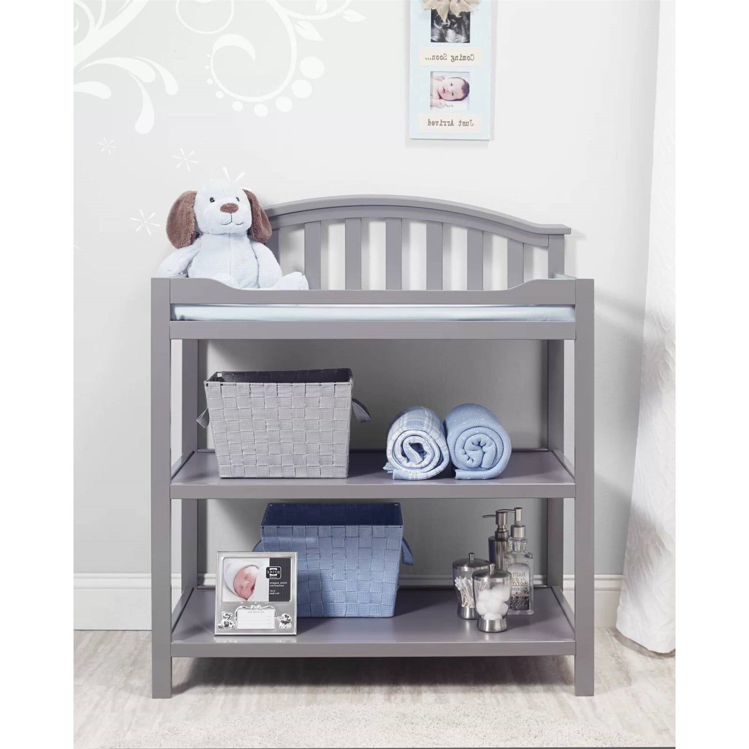 SF Home Baby Toddler Changing Table in Grey Wood Finish with Changing Pad FastFurnishings