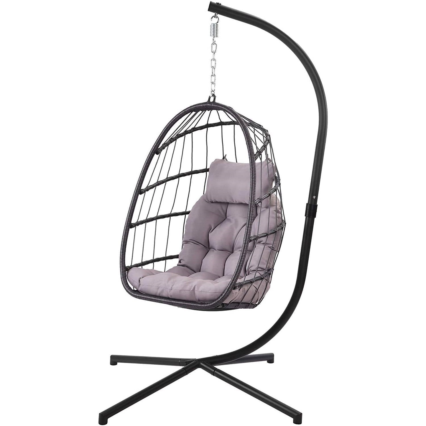 Grey Indoor/Outdoor Wicker Rattan Aluminum Frame Swing Egg Chair Hammock FastFurnishings