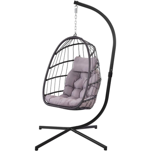 Grey Indoor/Outdoor Wicker Rattan Aluminum Frame Swing Egg Chair Hammock FastFurnishings