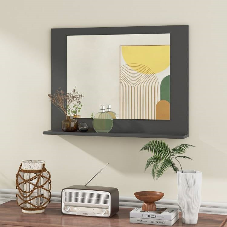 Rectangular 23 x 17 inch Bathroom Mirror with Storage Shelf in Grey Wood Finish-3