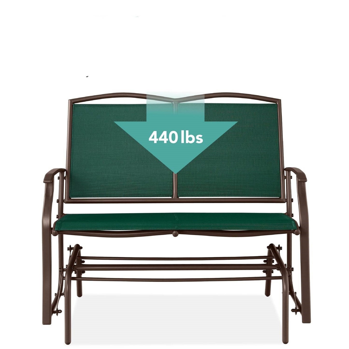 2 Seat Mesh Patio Loveseat Swing Glider Rocker with Armrests in Hunter Green FastFurnishings