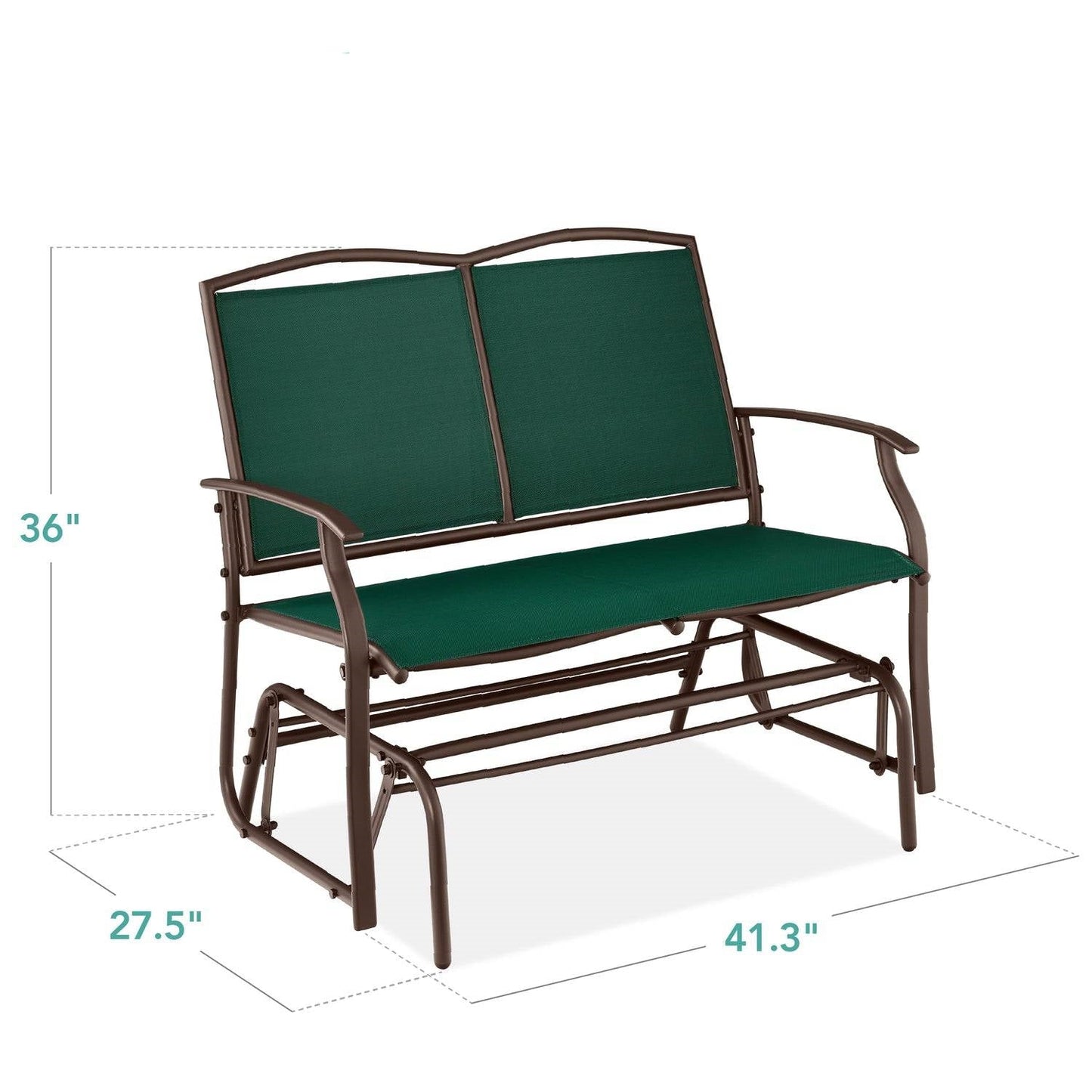 2 Seat Mesh Patio Loveseat Swing Glider Rocker with Armrests in Hunter Green FastFurnishings