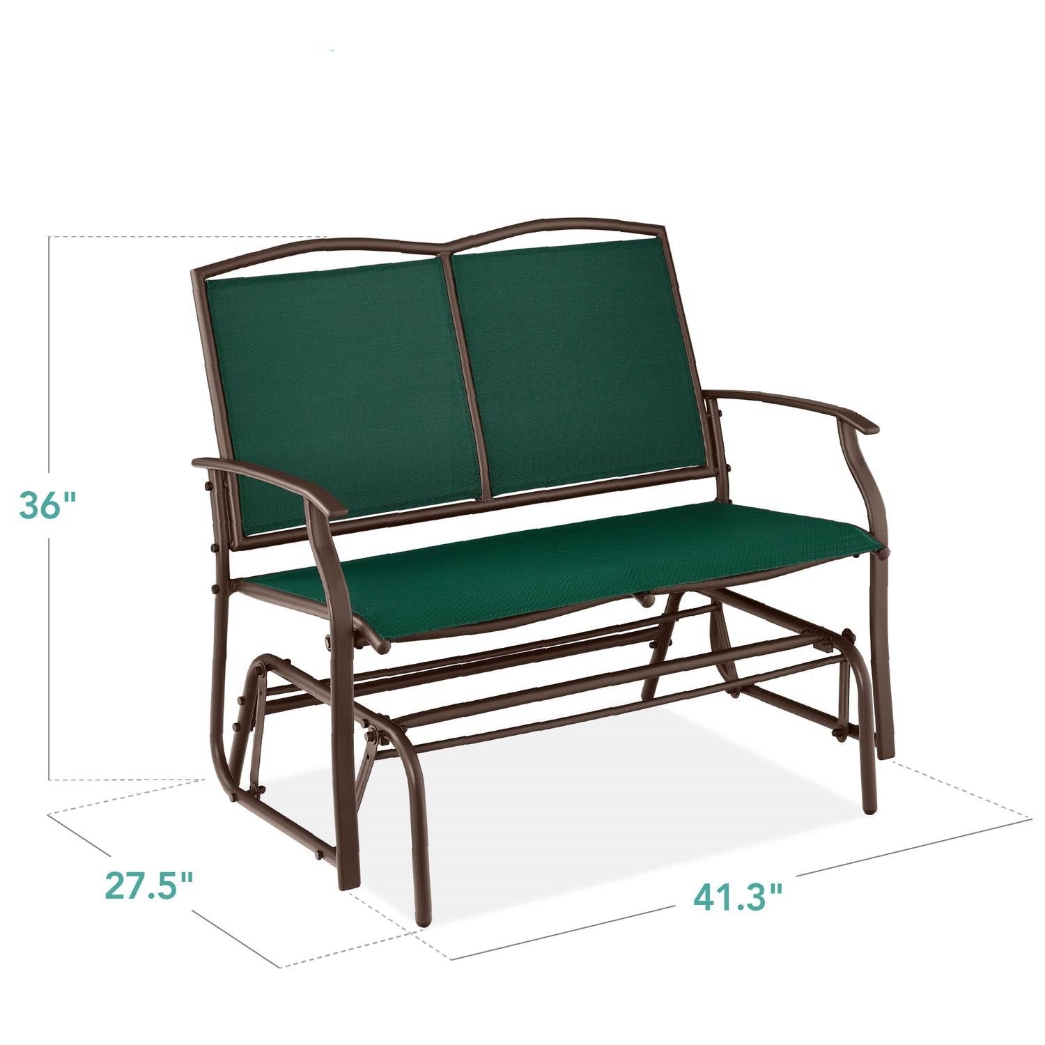 2 Seat Mesh Patio Loveseat Swing Glider Rocker with Armrests in Hunter Green FastFurnishings