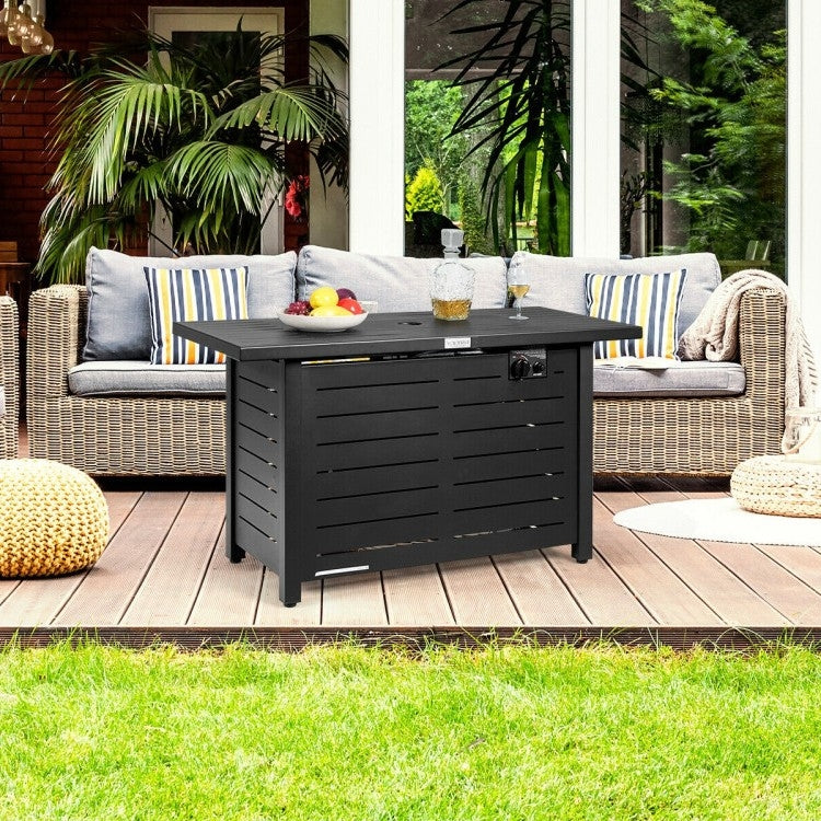 60,000 BTU Brown Rectangular Portable LP Gas Propane Fire Pit Table-2