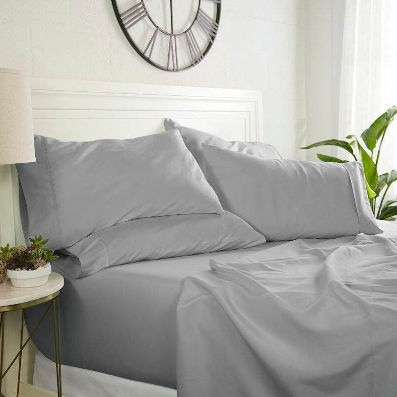 Full size Grey 6 Piece Wrinkle Resistant Microfiber Polyester Sheet Set Unbranded