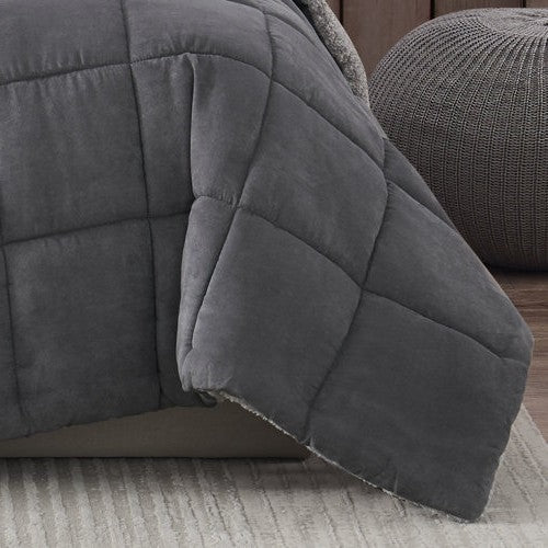 King Plush Sherpa Reversible Micro Suede Comforter Set in Gray FastFurnishings