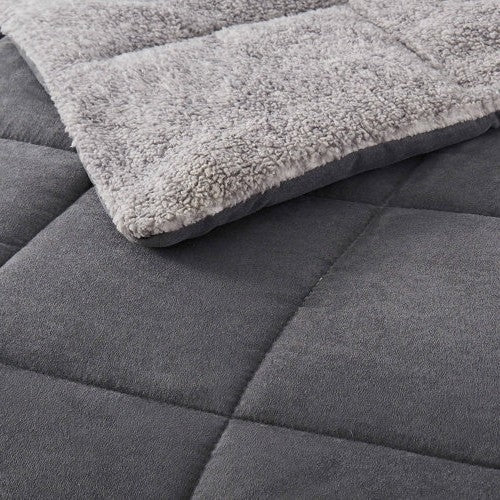 King Plush Sherpa Reversible Micro Suede Comforter Set in Gray FastFurnishings