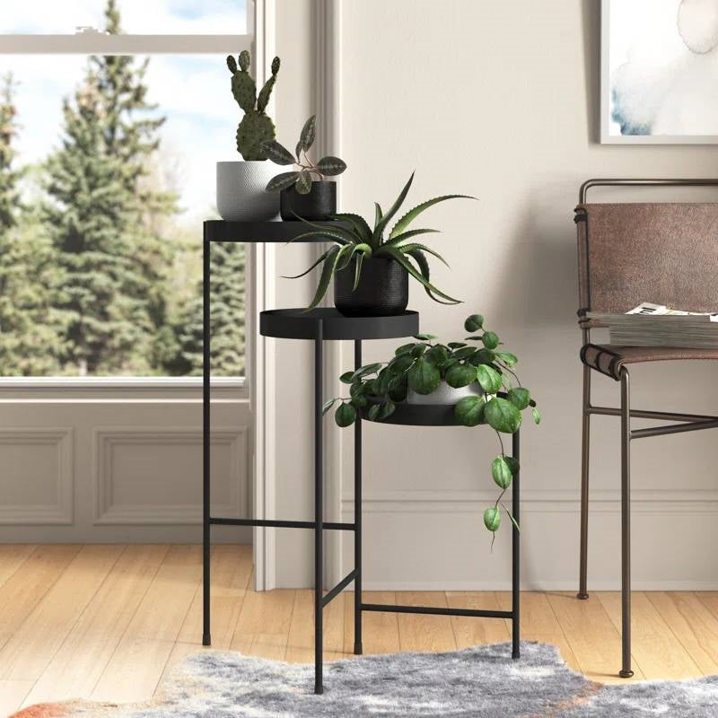 Modern Dark Grey Metal 3-Tier Flower Pot Plant Stand FastFurnishings