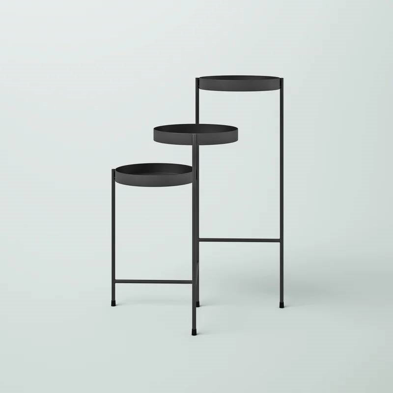 Modern Dark Grey Metal 3-Tier Flower Pot Plant Stand FastFurnishings