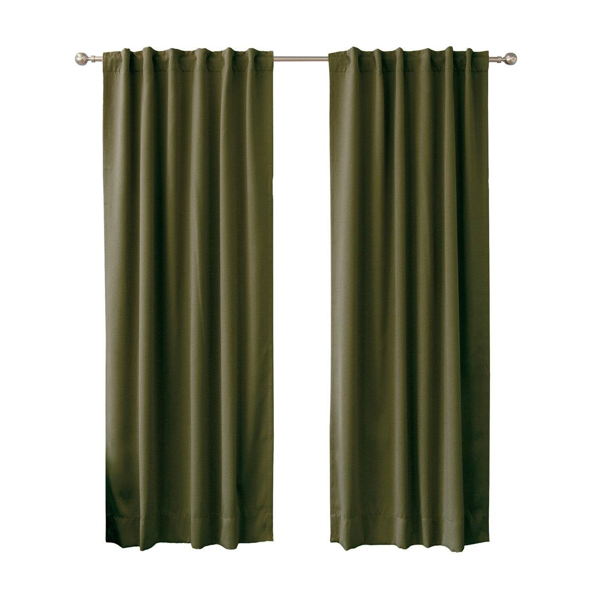 52 x 96 inch Solid Olive Green Thermal Blackout Curtain Panels - Set of 2 FastFurnishings