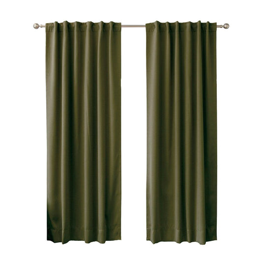 52 x 96 inch Solid Olive Green Thermal Blackout Curtain Panels - Set of 2 FastFurnishings