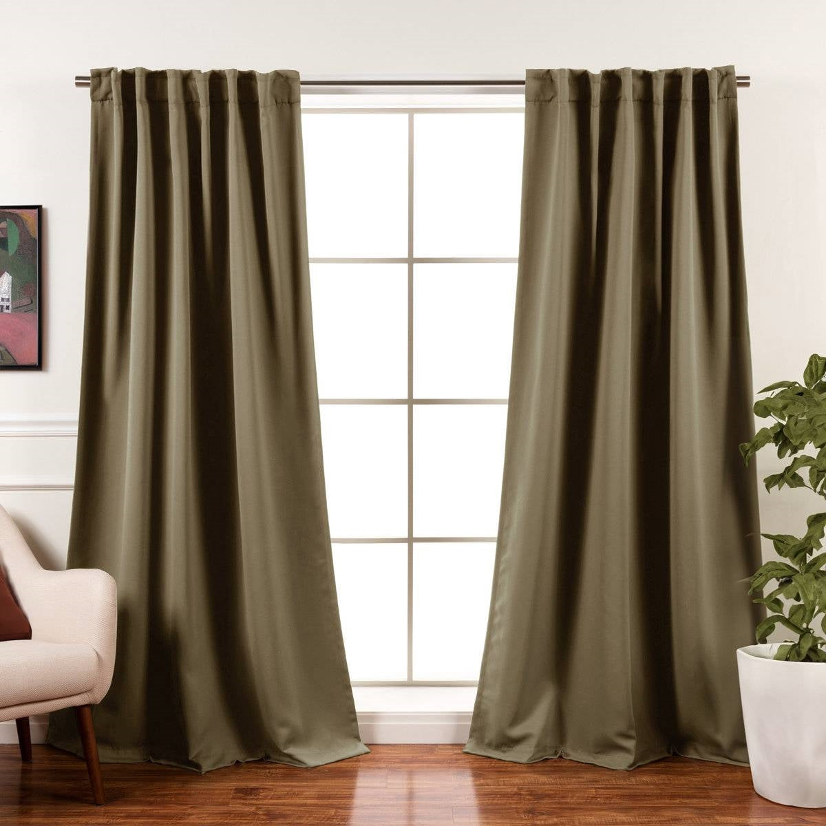 52 x 96 inch Solid Olive Green Thermal Blackout Curtain Panels - Set of 2 FastFurnishings
