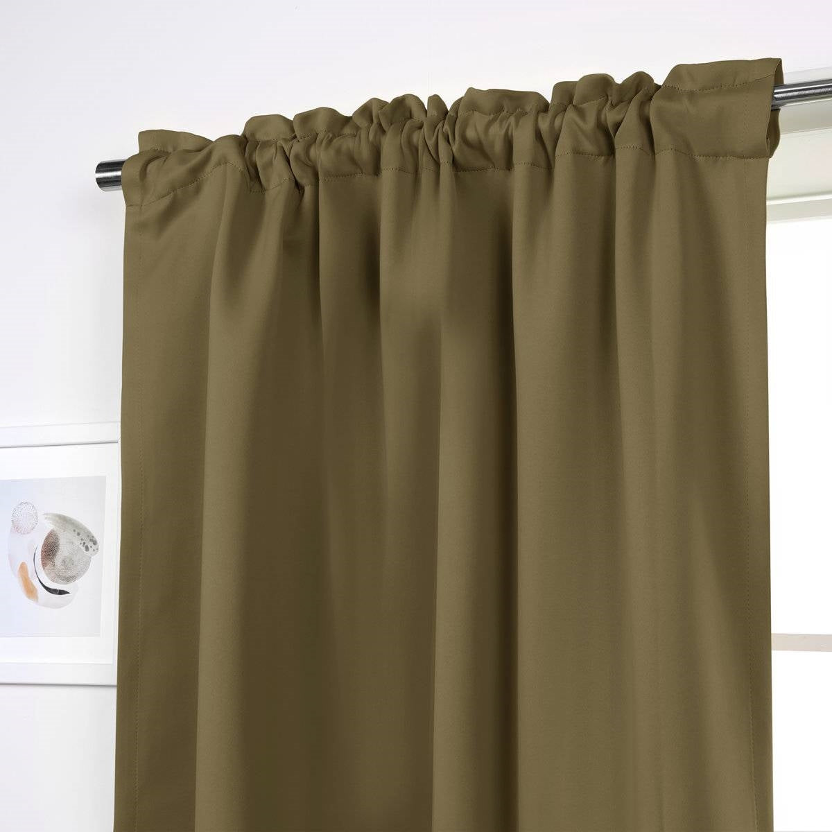 52 x 96 inch Solid Olive Green Thermal Blackout Curtain Panels - Set of 2 FastFurnishings