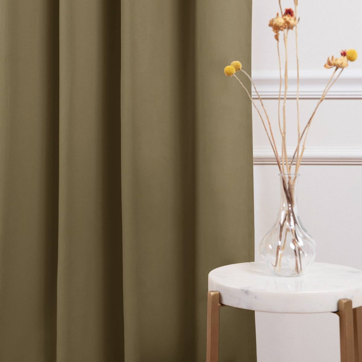 52 x 96 inch Solid Olive Green Thermal Blackout Curtain Panels - Set of 2 FastFurnishings