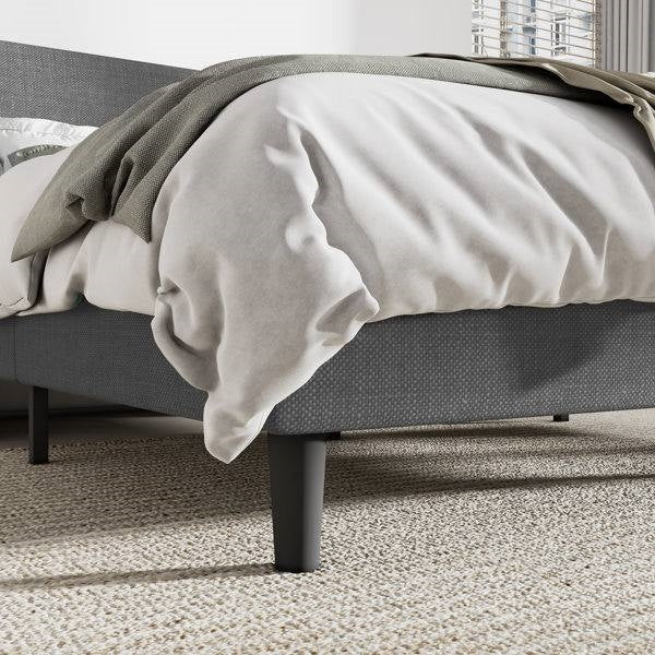 Queen Size Grey Linen Blend Upholstered Platform Bed with Wingback Headboard FastFurnishings