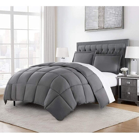 Queen Size Reversible Microfiber Down Alternative Comforter Set in Grey FastFurnishings