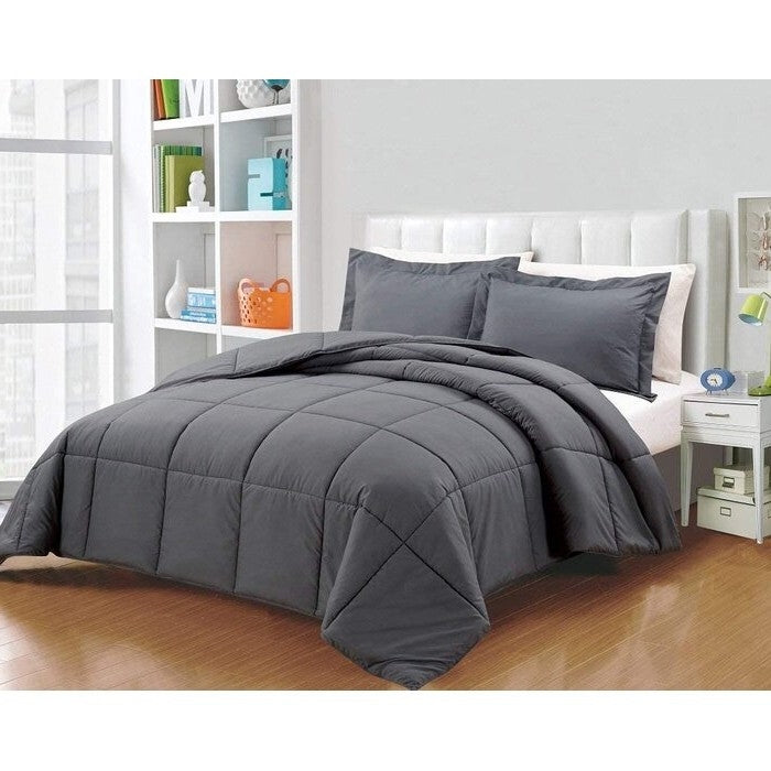 Queen Size Reversible Microfiber Down Alternative Comforter Set in Grey FastFurnishings
