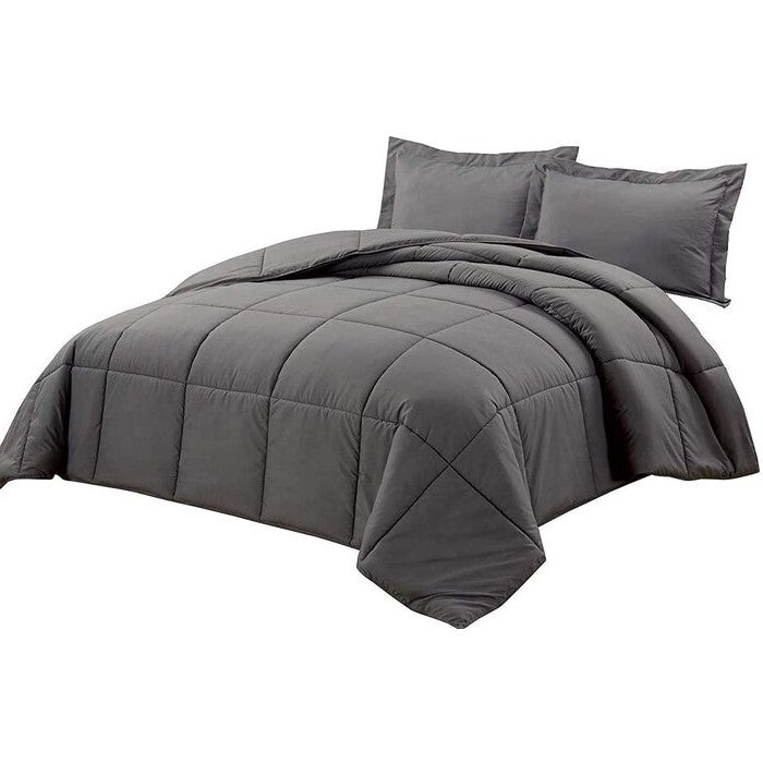 Queen Size Reversible Microfiber Down Alternative Comforter Set in Grey FastFurnishings