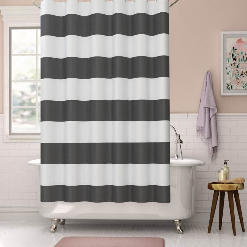 72 x 70 inch Polyester Grey White Nautical Ocean Beach Striped Shower Curtain FastFurnishings