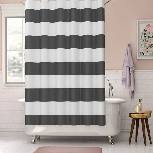 72 x 70 inch Polyester Grey White Nautical Ocean Beach Striped Shower Curtain FastFurnishings
