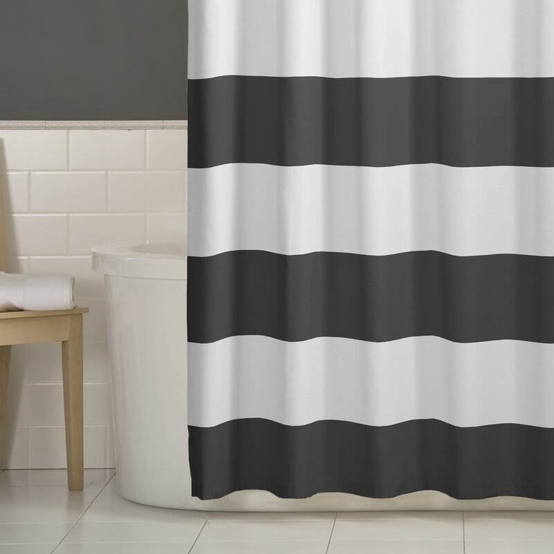 72 x 70 inch Polyester Grey White Nautical Ocean Beach Striped Shower Curtain FastFurnishings