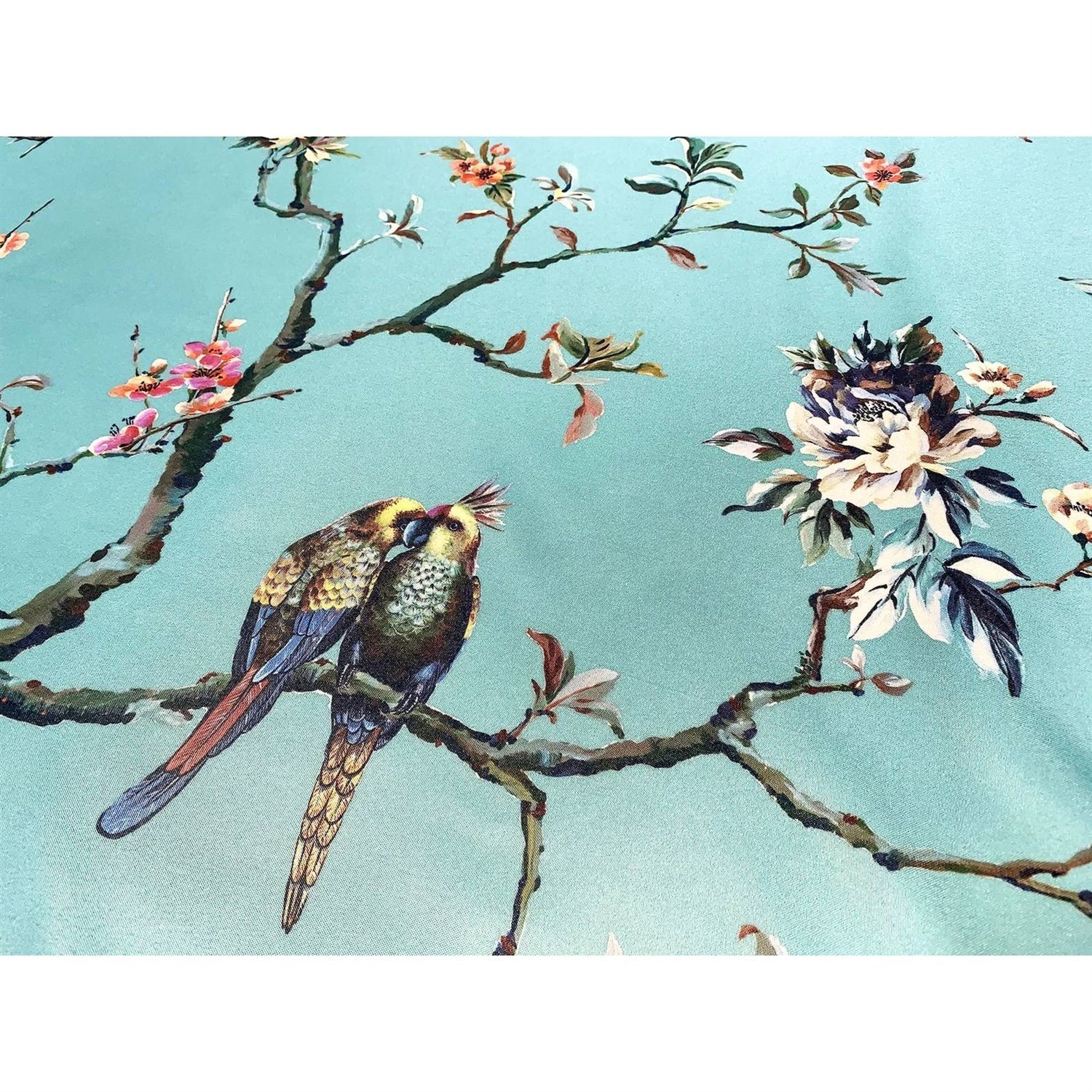 72-in. Teal Blue Green Floral Tree Bird Butterfly Japanese Style Shower Curtain FastFurnishings