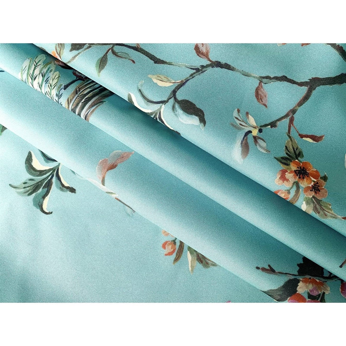 72-in. Teal Blue Green Floral Tree Bird Butterfly Japanese Style Shower Curtain FastFurnishings